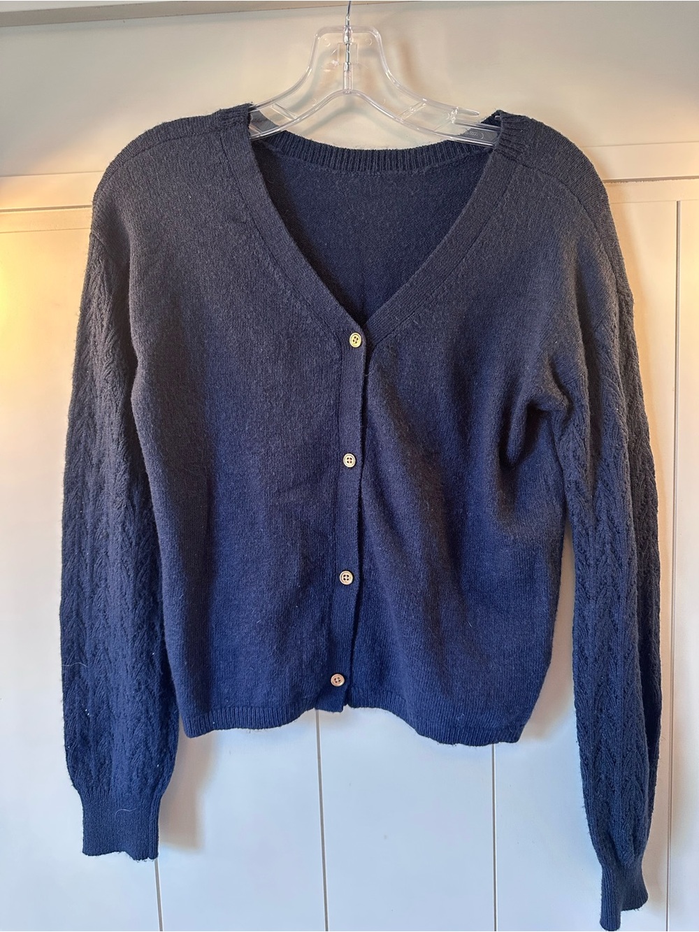 Women's Navy V-Neck Button Cardigan Sweater